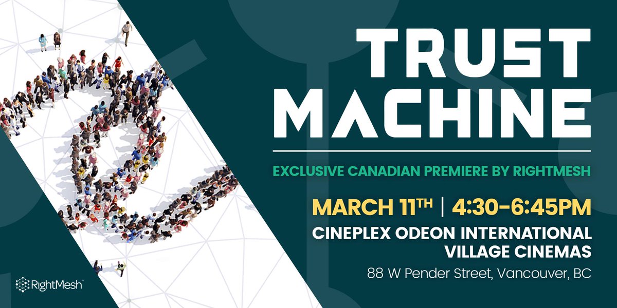 This_is_Left's tweet photo. Join us for a special screening of @trust_machine, 'The Story of Blockchain' from award-winning filmmaker @winter! Learn about the evolution of #blockchain, including it's role in problems such as hunger, security, &amp; income inequality. @Right_Mesh 

https://t.co/UwPVgnqfQG https://t.co/ET2F3aE2OX