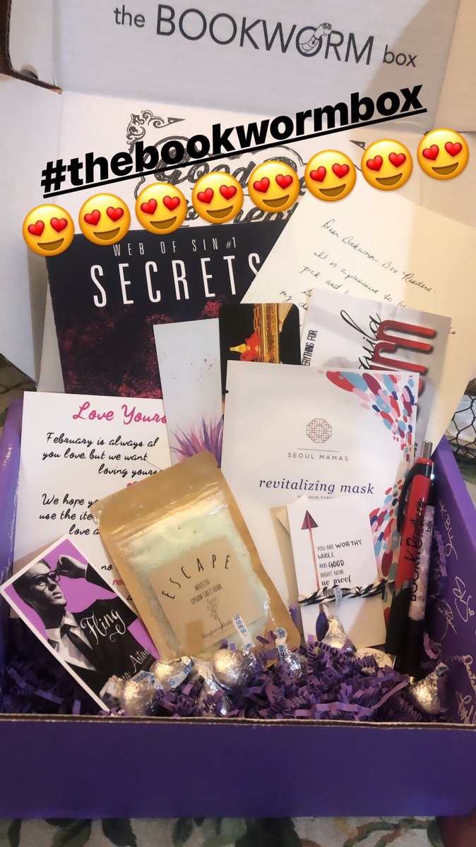 Tweet_Thisx3's tweet photo. So excited I just got my first #thebookwormbox !!!!! Best gift ever 😍 @AleathaRomig @thebookwormbox https://t.co/ZCLyq6uyoh