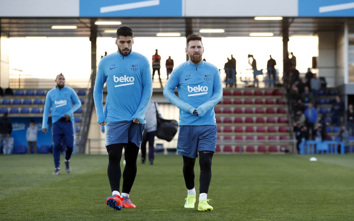 Suárez y Messi, en el último entrenamiento (Foto: FCB).