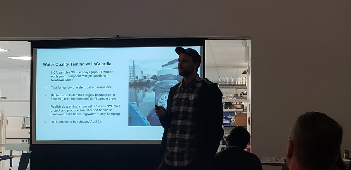 Willis Elkins of @NewtownCreek discussing water quality testing in Dutch Kills, in partnership with @LaGuardiaCC #gettingtozeroinDitchKills