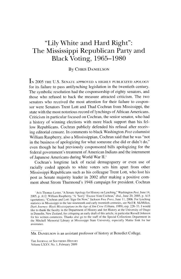 "Lily White and Hard Right": The  #Mississippi Republican Party and Black Voting, 1965-1980 Yerger's Revisionist ‘Lily White' History http://www.jacksonfreepress.com/news/2009/may/12/yergers-revisionist-lily-white-history/