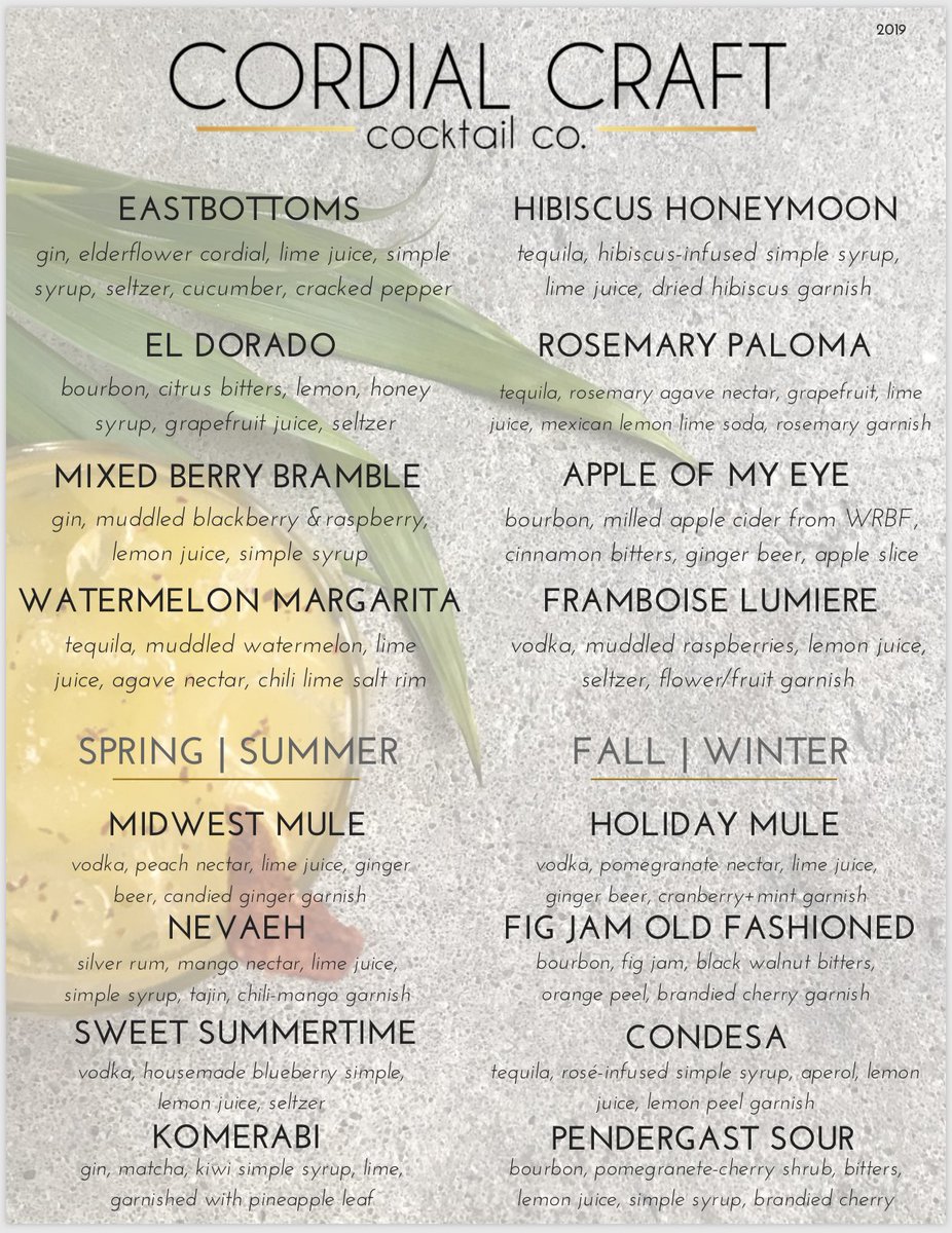 TWENTY NINETEEN MENU

✨We’ve kept the faves and invented some new ones.
•Blog post coming soon to talk more about how we name them✨