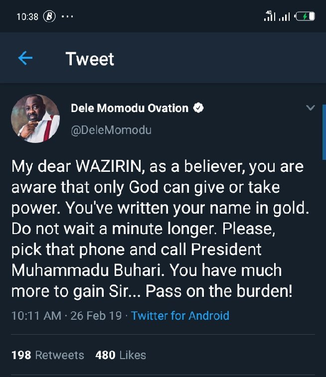SahelStandard's tweet photo. #NigeriaDecides2019
#NigeriaDecides2019Result :How @atiku loyalist,@DeleMomodu  urges him to concede defeat: https://t.co/waXzeW06XS