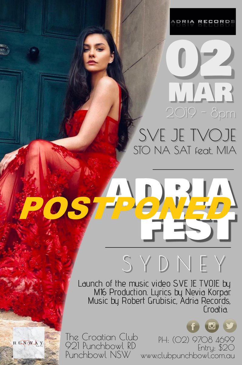 CroClubSydney's tweet photo. ADRIA Fest has been postponed to a later date this year. https://t.co/HazCZaA1nI
