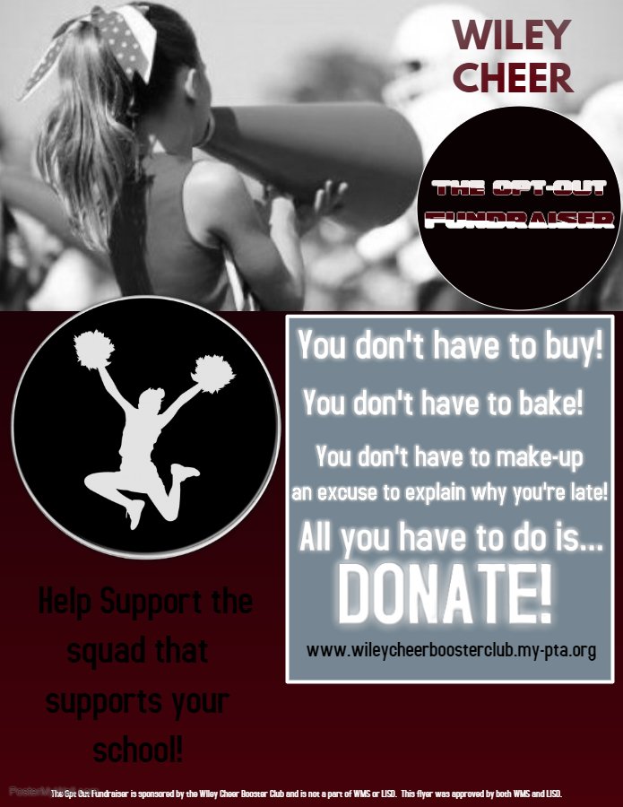 WMScheerBooster's tweet photo. Please Help Support the Wiley Cheer Squad!

No buying, No Volunteering.

All the information is provided on our website.  If you are interested in being a donor you can do so in person, by mail, and online:

https://t.co/X6dbpFti3N

Thank you in advance!

#WeAreWILEY https://t.co/yczzDyeYSS