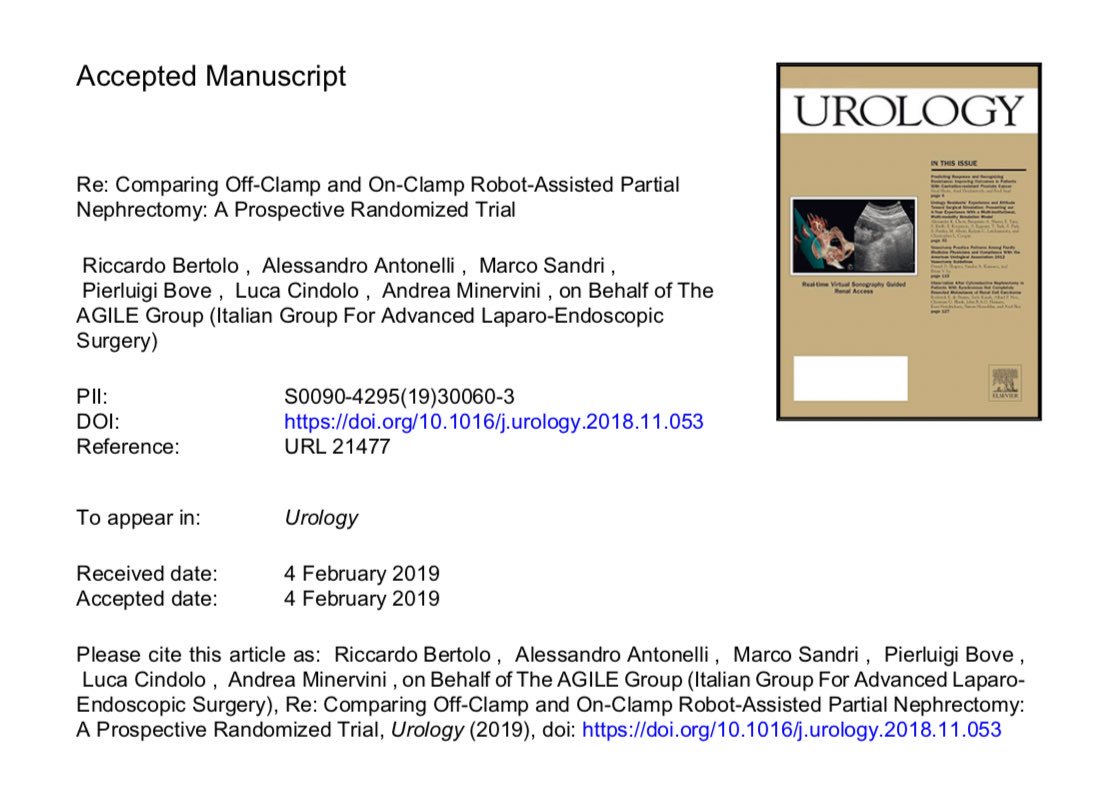 RicBertolo's tweet photo. Some thoughts on a recent Prospective Randomized Trial published on @urogoldjournal Comparing #OffClamp vs OnClamp #Robot-Assisted #PartialNephrectomy 

With @aleantonellibs1, Marco Sandri, @BovePierluigi, @lucacindolo, @minerviniandre on behalf of the @AgileGroupUro - #CLOCK 🕰 https://t.co/6EQiEhInYO