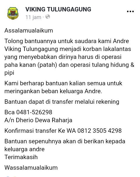 Viking_Blitar's tweet photo. Bagi sedulur yg berkenan memberikan donasi seikhlasnya untuk membantu meringankan beban biaya pengobatan silahkan transfer melalui rekening yg telah dishare oleh Viking Tulungagung atau bisa langsung menghubungi pihak Viking Tulungagung untuk info lebih lanjut https://t.co/6MkRTxmU7v