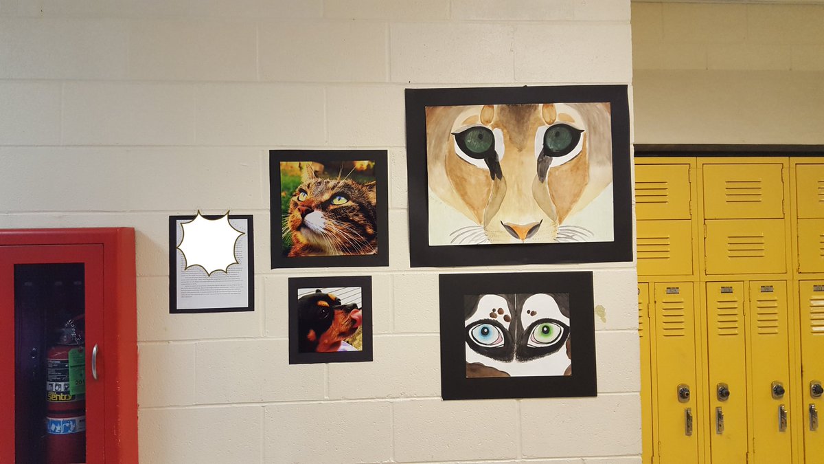 MsFarnesi's tweet photo. Art 3's Artwork is officially up and around the school! #wilkinsjh1 #isd109 #d109pride #schoolgallery #ArtsEd https://t.co/5t6VG2DjTu