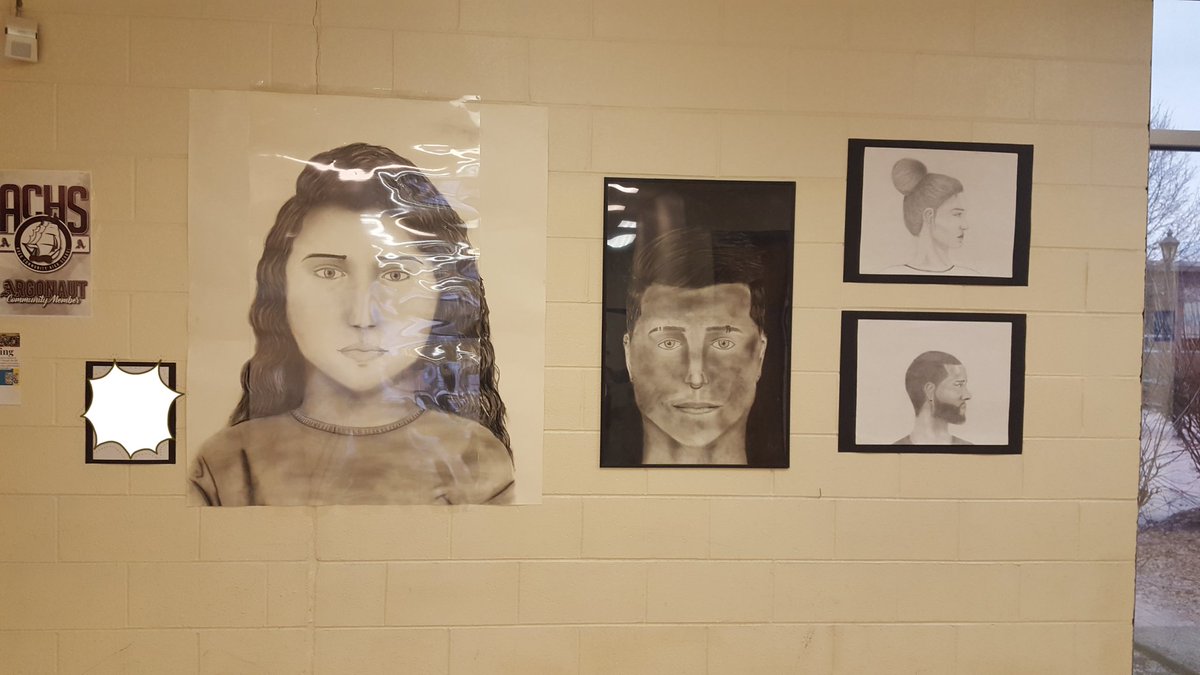 MsFarnesi's tweet photo. Art 3's Artwork is officially up and around the school! #wilkinsjh1 #isd109 #d109pride #schoolgallery #ArtsEd https://t.co/vrrQTequLN
