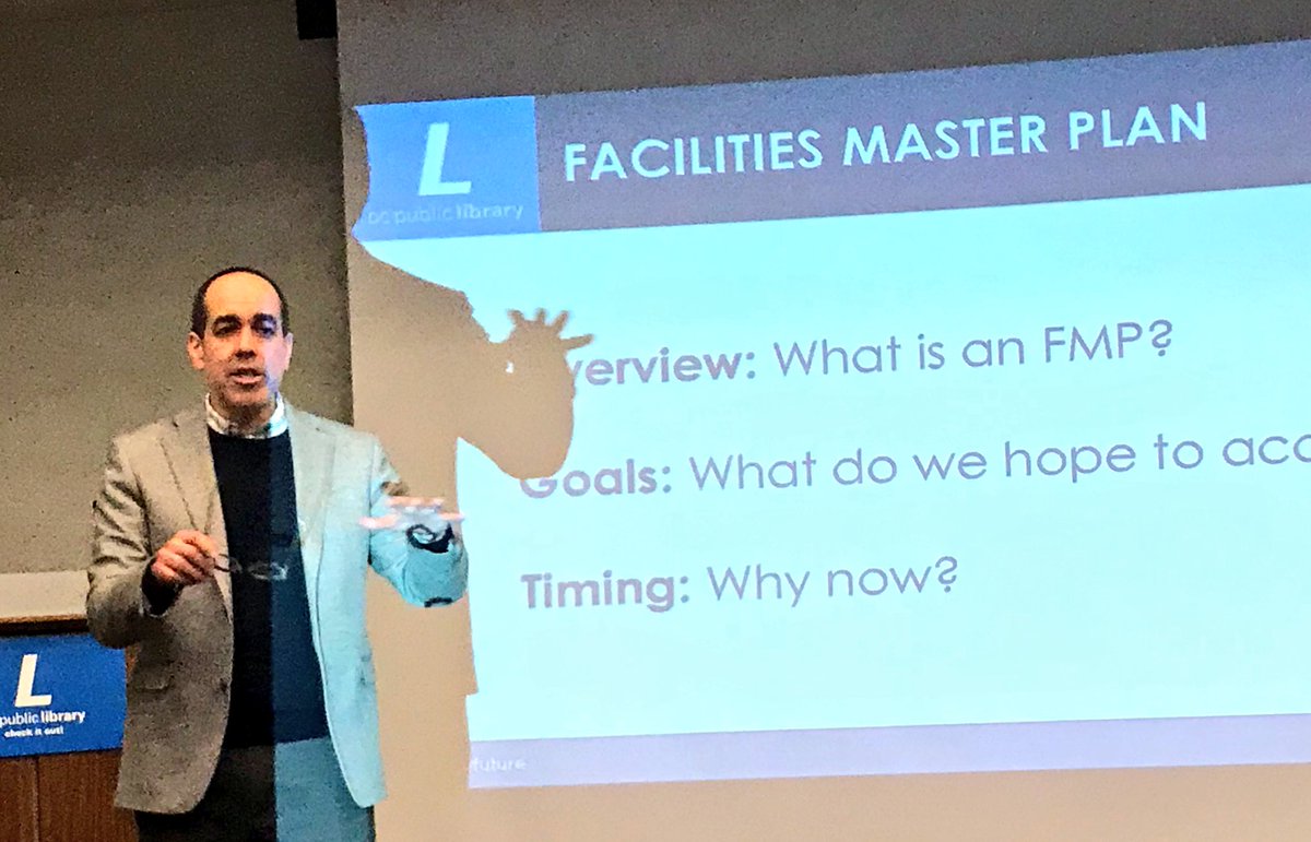 ricebilldc's tweet photo. At @dcpl’s meeting on master facilities plan at @Tenleytown_DC Library, Dir. @RReyesGavilan begins w q: how can libraries be good stewards of $1/2 billion in new facilities. #dclibraryfuture https://t.co/xcK6BRuhlG