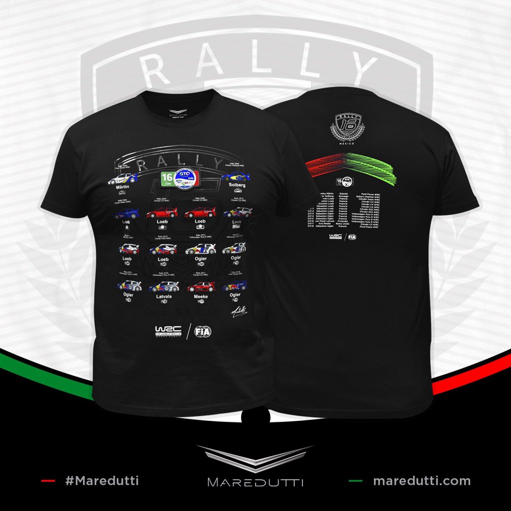 MAREDUTTI's tweet photo. Una playera más en homenaje a los campeones en el @RallyMexico 🇲🇽 ¿Cual piloto y cual auto ha sido tu favorito? #Maredutti https://t.co/cuJjg6D21Z