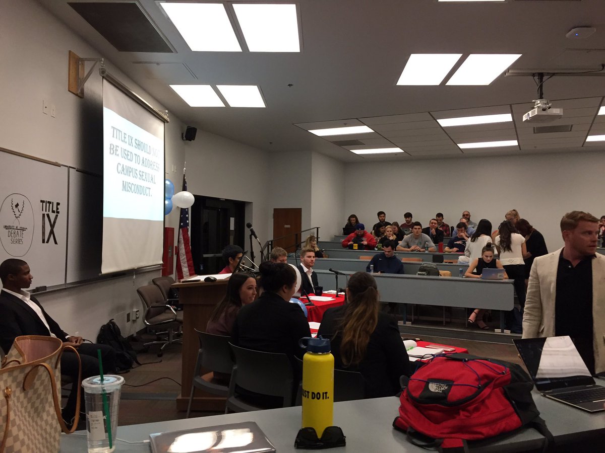 caitlincschmidt's tweet image. Full house tonight, as the @UADebateSeries tackles Title IX. This photo only captures a quarter of the room, but there’s easily 100 people here, and more are still on their way in.