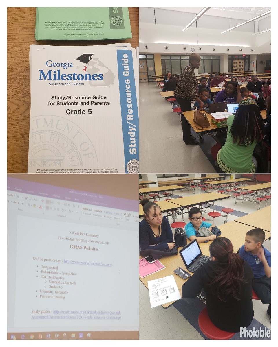 SanCheaHarris's tweet photo. Title I GA Milestone Prep Night at CPES! Parents and students explored the practice test online and received test taking strategies. https://t.co/GWmaJo2v91