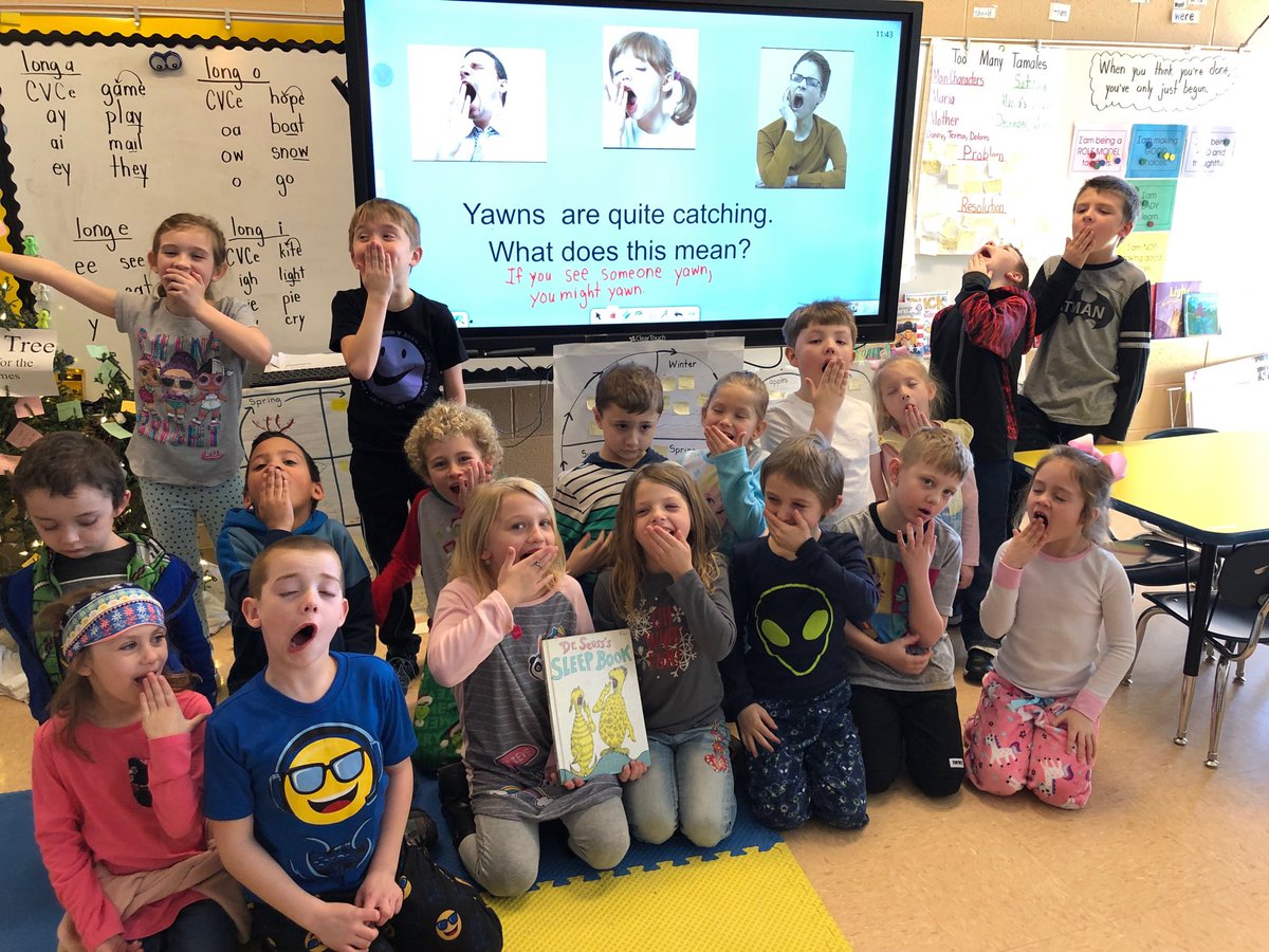 Day 1- Read Across America- Reading the Sleep Book made us yawn!