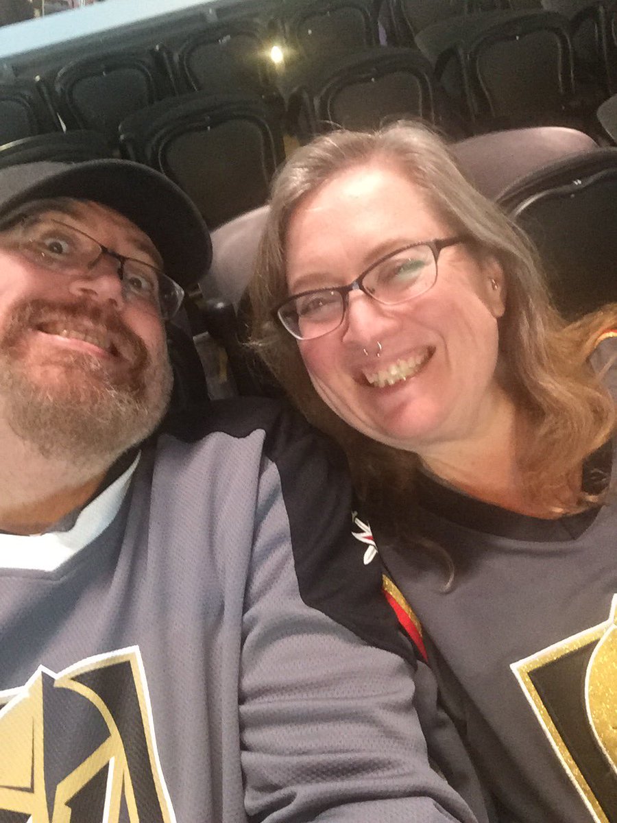 elly71's tweet photo. In our seats early to take in our first @GoldenKnights game of the season! Let’s knock these @DallasStars right outta the sky! #vegasborn #goknightsgo #Section221 https://t.co/BNmvAWdxbv
