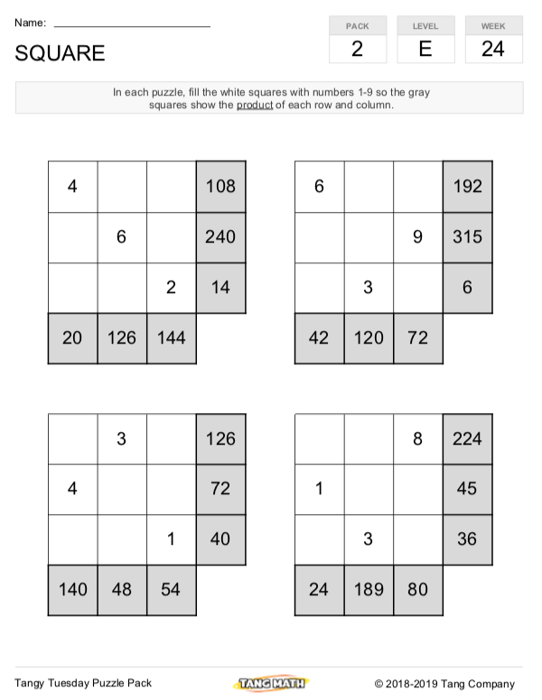 Happy Tangy Tuesday! Fact fluency is a challenge for all the districts we work with around the country. Kids simply do not practice enough when it comes to computation. Knowing factors/multiples are key to simplifying fractions/equations. Square puzzles are great way to practice!