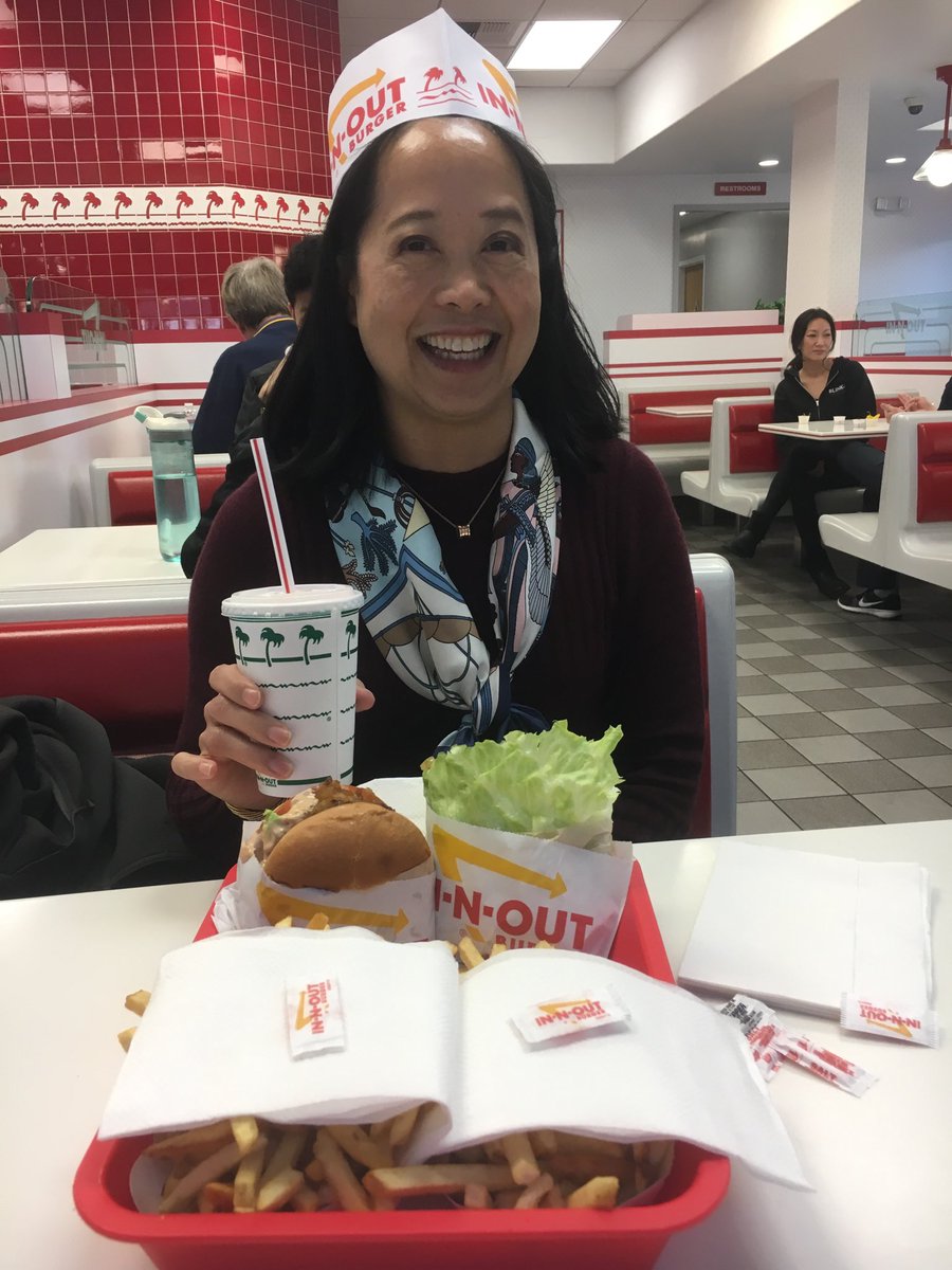 KLLing's tweet photo. My colleague, Tracie Barry, and I hanging out at In-N-Out aka the Oscars after party!  Do you like my “first-timer” hat?  I ordered my burger animal style.  I’m no novice. #BoldforLife https://t.co/Fw2N6EWiRQ