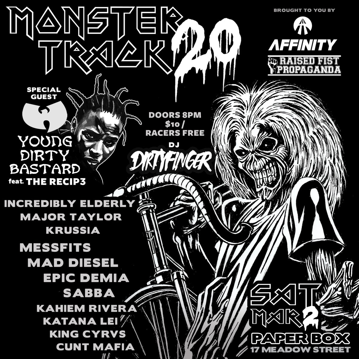 DIRTYFINGER's tweet photo. Saturday: #MonsterTrack 20(!) afterPARTY
#YoungDirtyBastard @Youngdirtynews @TheRecip3 @DIRTYFINGER @KRUSSIA @KahiemRivera @Katana_Lei_ #kingcyrvs #incrediblyelderly #majortaylor #messfits #maddiesel #epicdemia @jennifers_body #sabba + +
At @PaperBoxNYC
https://t.co/s5oCnAAEnI https://t.co/tQa1CqKzvy
