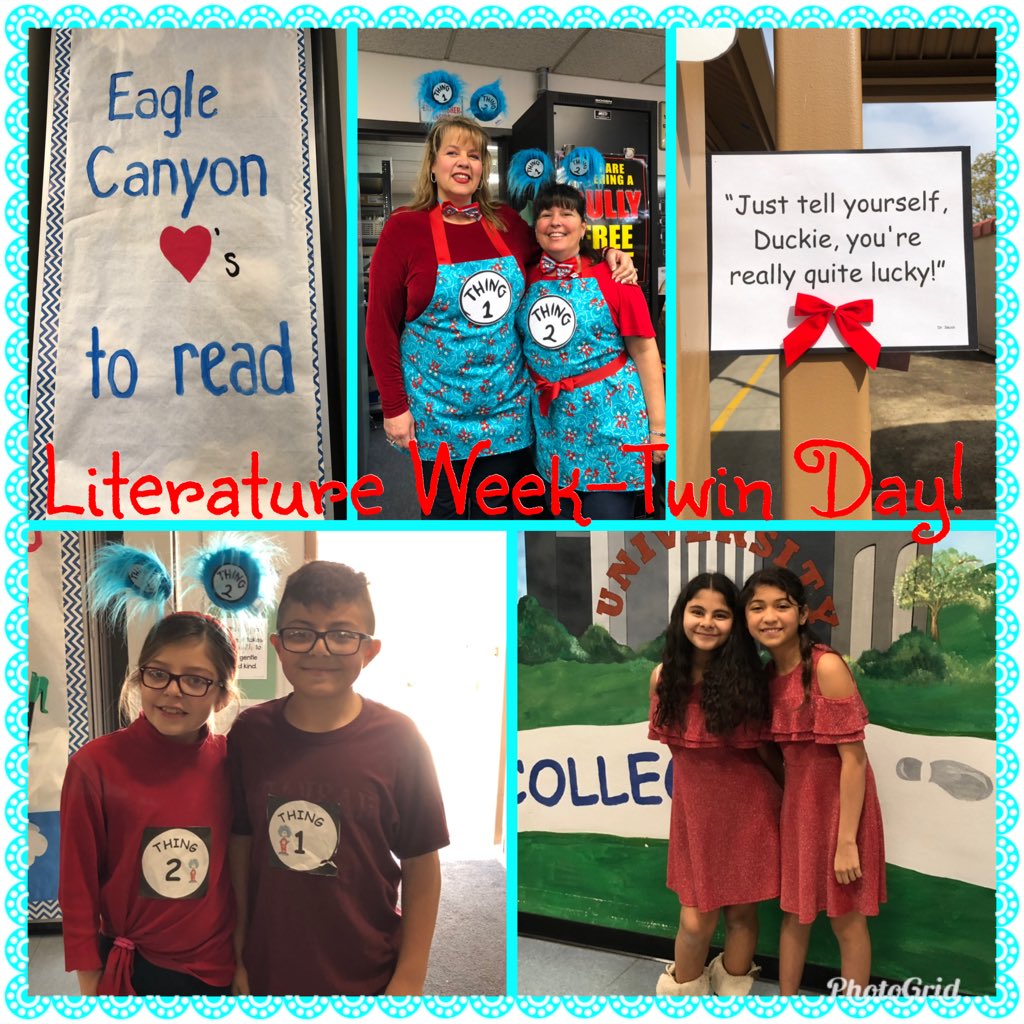 ApZwack's tweet photo. Literature Week is in full swing at Eagle Canyon!  Today students and staff celebrated Dr. Seuss with Twin Day! https://t.co/IeedaTs1LJ