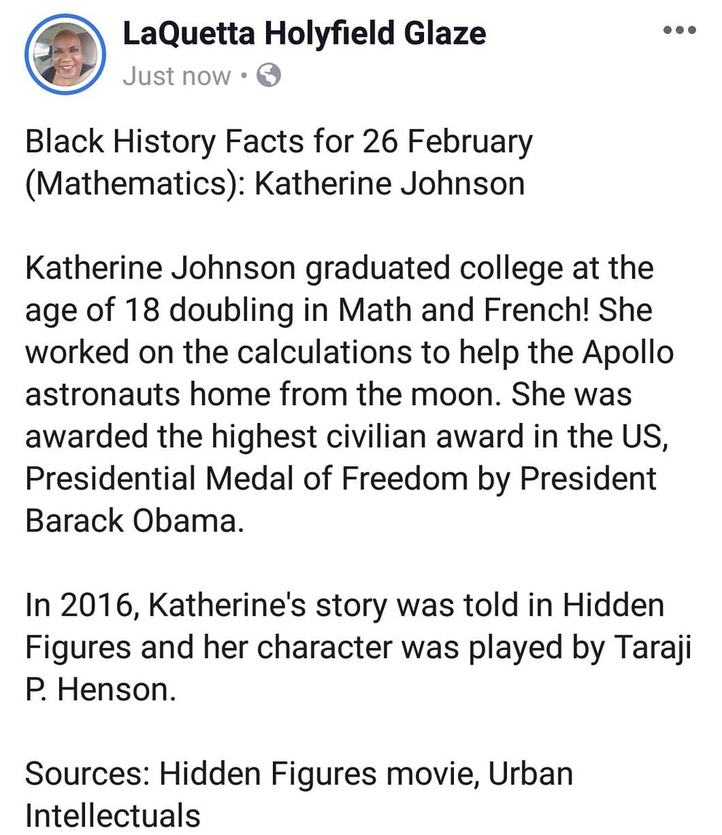 Black History Facts for 26 February (Mathematics): Katherine Johnson