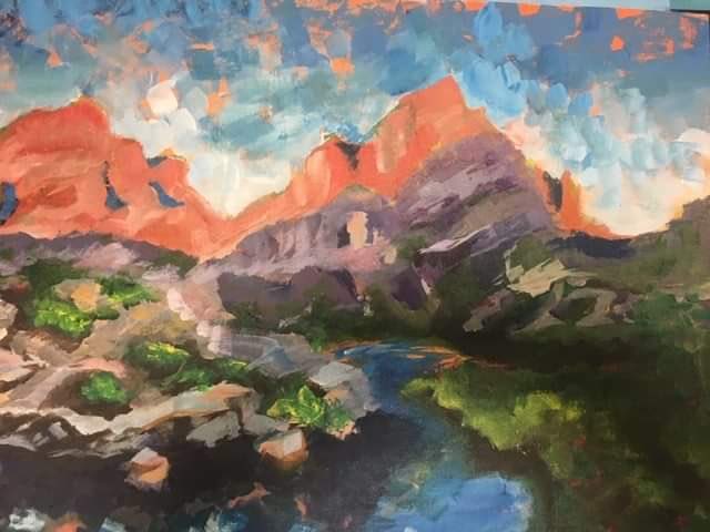 NAEAMiddleLevel's tweet image. New cover art comin&apos; at ya! Thanks Jenny Tucker for sharing your 8th grader&apos;s acrylic landscape. Creekside Middle School #middlematters