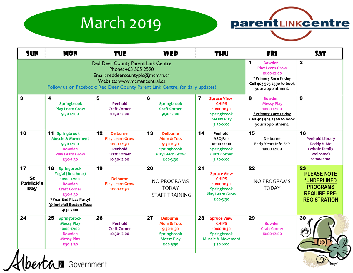 wrdceyc's tweet photo. Some marvelous things happening this March with Red Deer County Parent Link!! Check it out! #Penhold #Springbrook #Bowden #SpruceView https://t.co/UUHvRiaeQ2