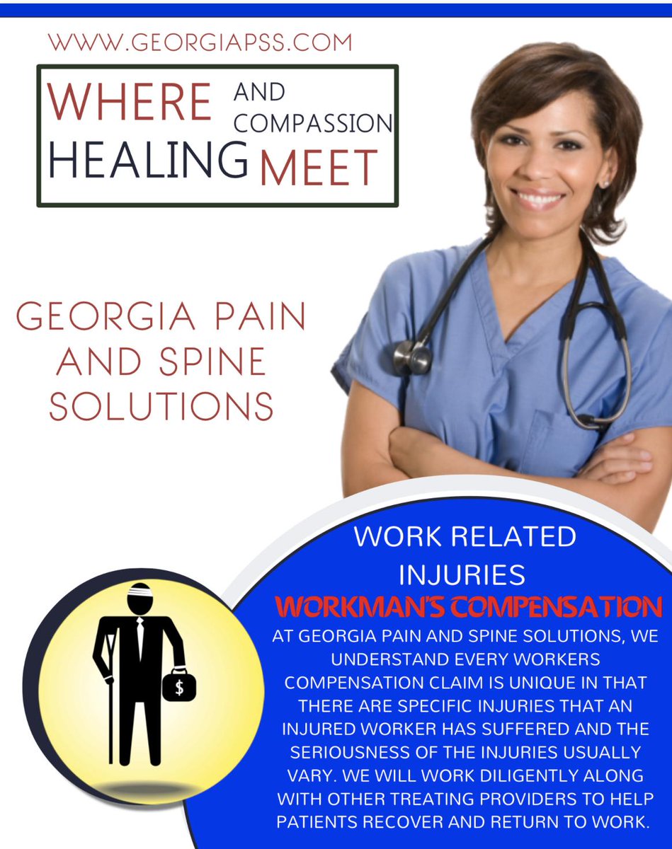 PainGeorgia's tweet photo. Work related injury? No problem! 🙂
Call or stop by Georgia Pain and Spine Solutions to find out how we can help you!
#gpss #painmanagement #spinesolutions #backpain #spinedoctors #atlantadoctors #localbusiness #workerscompensation https://t.co/SAOCQeqZa3