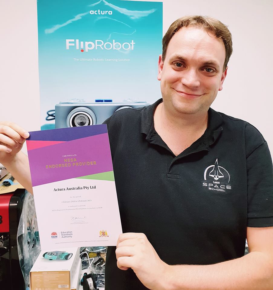 ActuraAustralia's tweet photo. Happy days! Our accreditation certificate from NESA for our FlipRobot Professional Development program arrived today! #ProudtoEducate
#Actura #Robotics #FlipRobot https://t.co/jpkOaadfNK