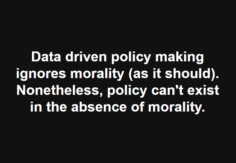 NicholasNaumof's tweet photo. Data driven policy making ignores morality (as it should). Nonetheless, policy can't exist in the absence of morality. https://t.co/P3rowV82NU