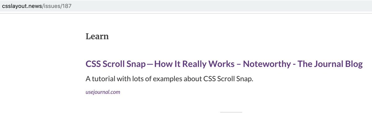 It always nice to see that important people post about my article on "CSS scroll snap" thanks <a href="/rachelandrew/">Rachel Andrew</a> for sharing my article on your NL and I'm the 1st link ! YAY!!!