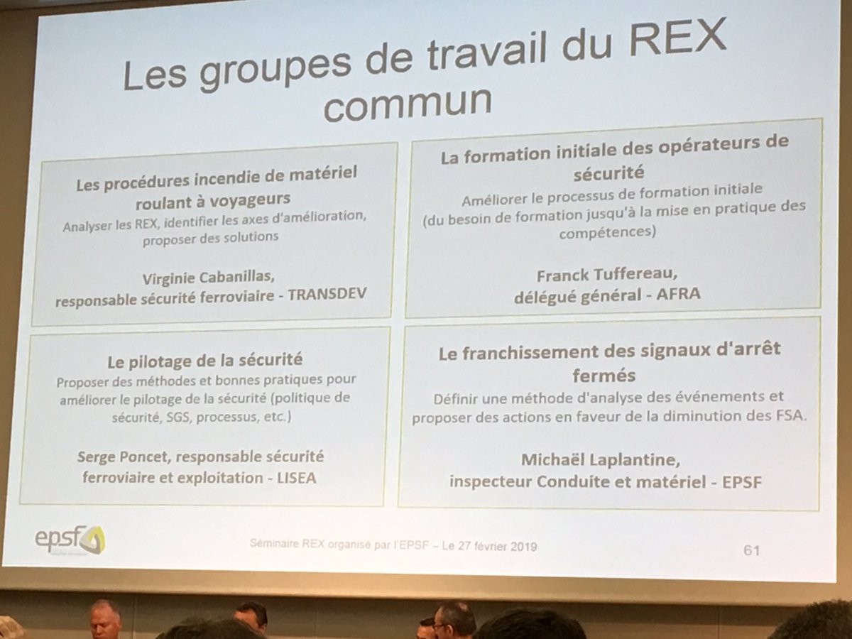 Séminaire REX EPSF, <a href="/UDS_SNCF/">Université du Service SNCF</a> contributeur du groupe de réflexion sur la formation initiale et restituée par l’association France Rail (AFRA). La formation sécurité de demain ?
<a href="/david_pradeau/">David PRADEAU</a> @LaurentLanty <a href="/NatFoyLouis/">Nathalie Foy-Louis</a> <a href="/ValerieASoulet/">Valerie-Anne Soulet</a> <a href="/KatellPincemin/">Katell Pincemin</a> @t_becam