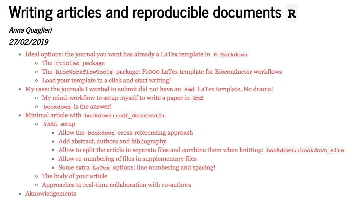 Anna Quaglieri (@annaquagli) on Twitter photo My final top tips for papers in #R:1. 👀 for #RmdLaTex template in the #rticles 📦 or #BiocWorkflowTools for <a href="/F1000Research/">F1000Research</a>; 2. use the flexible-general #bookdown::pdf_document2; 3. if you are a #LaTex guru 🤓 code new journal templates 🙏! rpubs.com/annaquagli/471… …#rladies My final top tips for papers in #R:1. 👀 for #RmdLaTex template in the #rticles 📦 or #BiocWorkflowTools for <a href="/F1000Research/">F1000Research</a>; 2. use the flexible-general #bookdown::pdf_document2; 3. if you are a #LaTex guru 🤓 code new journal templates 🙏! rpubs.com/annaquagli/471… …#rladies