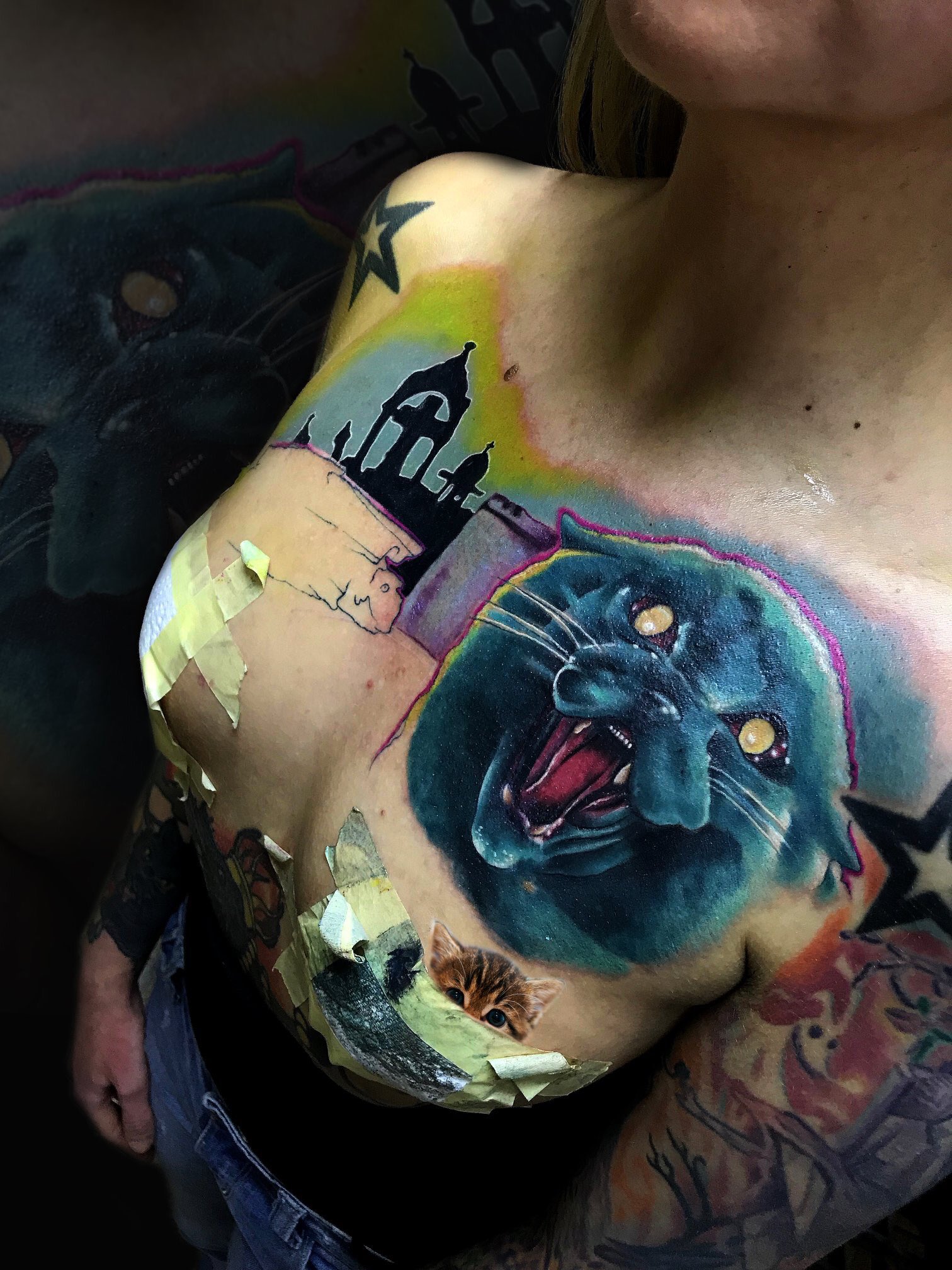 Tattoo of Wolfs Animals Chest