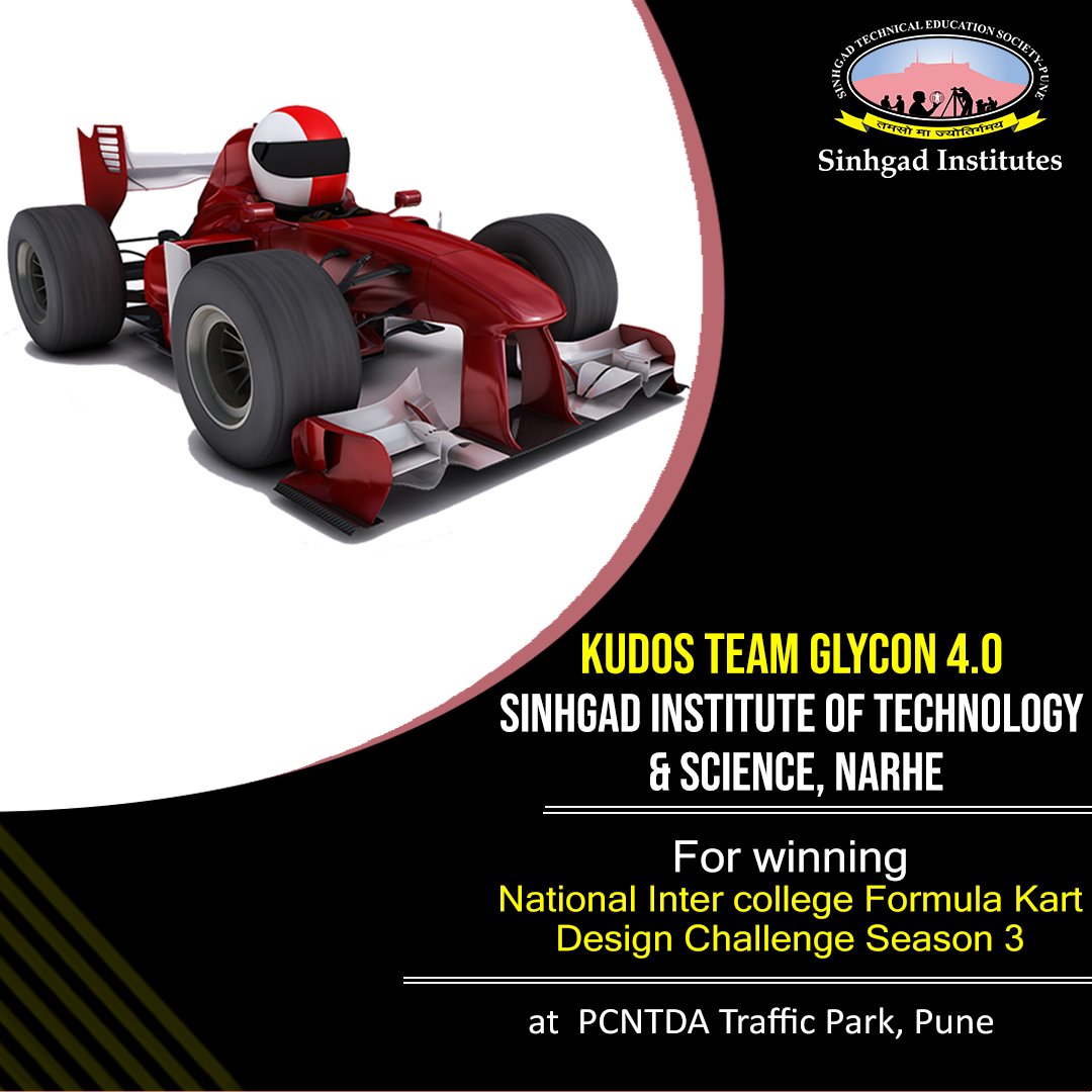 SinhgadCollege's tweet photo. Congratulations Team Glycon 4.0 from Sinhgad Institute Of Technology & Science, Pune for emerging as winners of Formula Kart Design Challenge - Season 3
.
.
.
#SinhgadInstitutes #STES #FormulaKart #FKDC #Pune https://t.co/ZmdfR0Viiv
