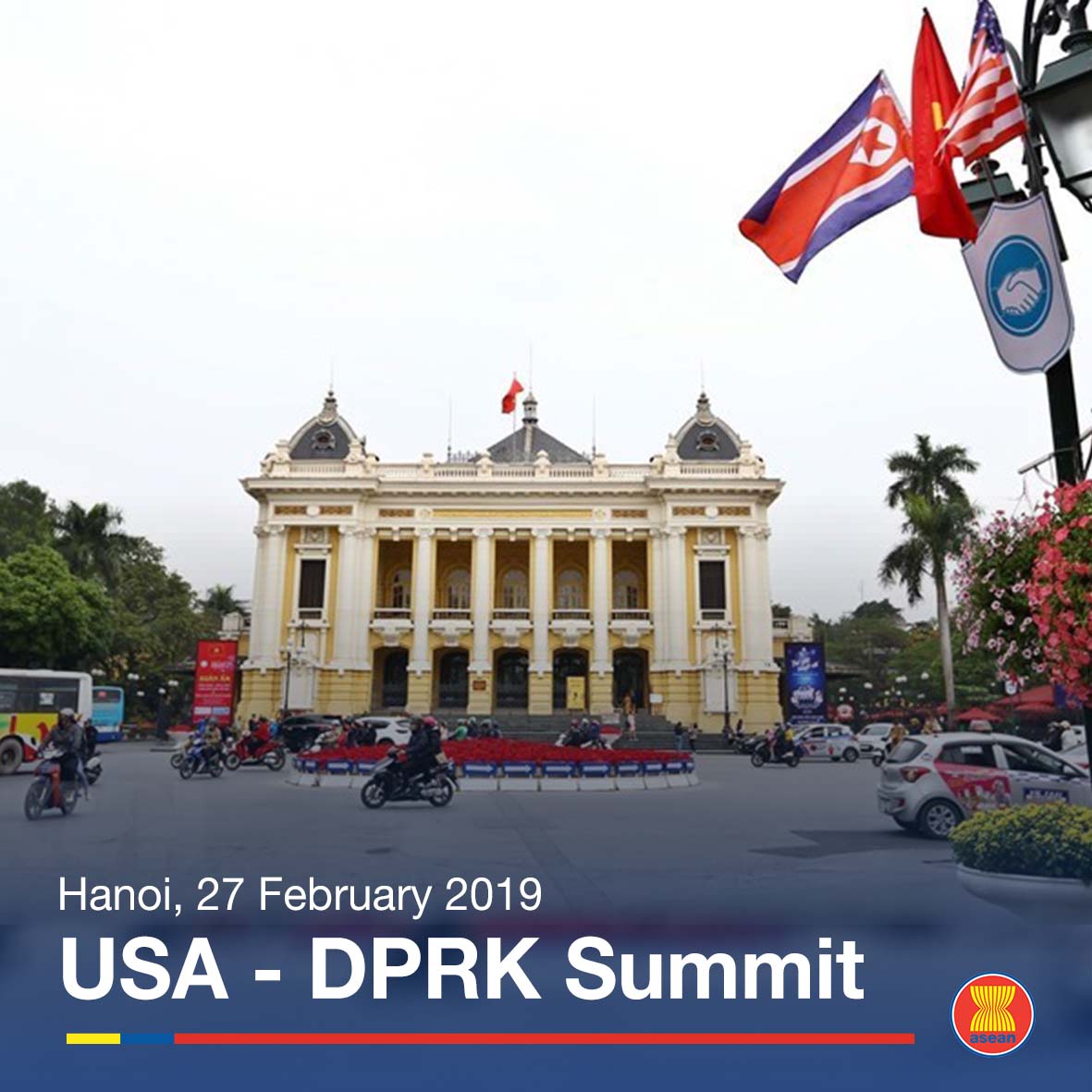 ASEAN's tweet photo. Congratulations to #Hanoi and #Vietnam for being chosen as the location of a second summit between the leaders of US and DPRK! With their first summit held in #Singapore last year, this is a testament to the role of #ASEAN as a champion of peace. https://t.co/5gZzAb359u