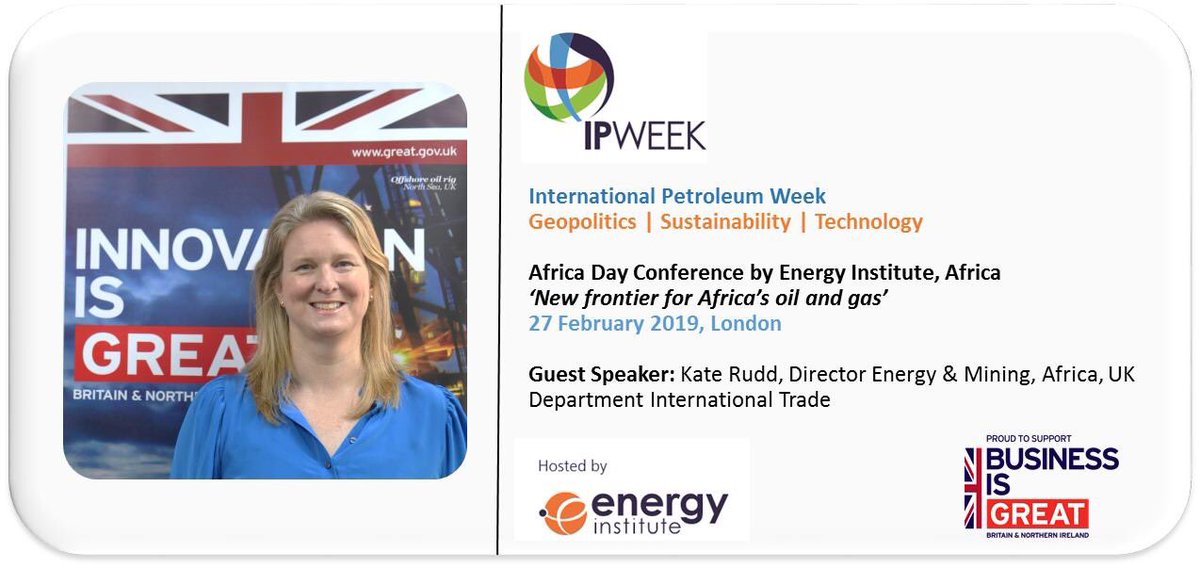 KateElmesRudd's tweet photo. Live: Highlighting #DIT Africa is at #ipweek &amp; focused on supporting 🇬🇧 #oilandgas supply chain in #Africa. Responding 2 Q&amp;A 2 @LiamFox of a perceived lack of #DIT support 4 energy industry. I speak at 3.15pm on what #DIT can do 4 U in Africa join us! @EnergyInstitute @ewadesmith https://t.co/zsdNUQGQeD