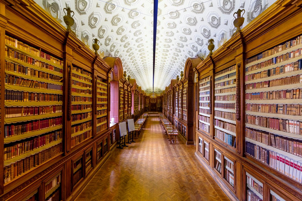 parmawelcomeoff's tweet photo. “La Biblioteca perdurerà: illuminata, solitaria, infinita, perfettamente immobile, armata di volumi preziosi, inutile, incorruttibile, segreta” (Jorge Luis Borges)
Benvenuti alla biblioteca Palatina di #Parma, dal 1761 un paradiso di #libri e conoscenza. https://t.co/3qa21XRUxe