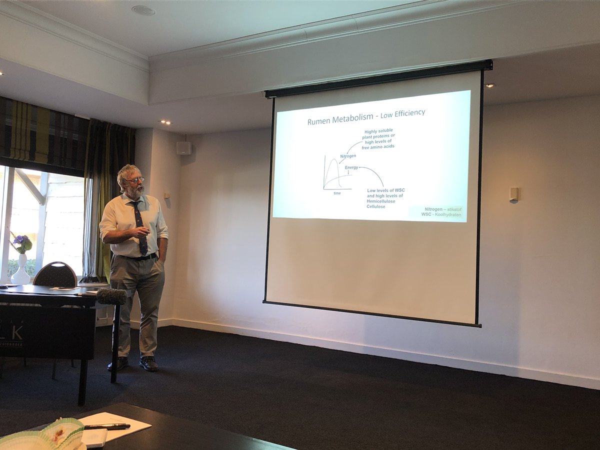 De volgende spreker is Dr. Dave Davies, microbioloog aan de universiteit van Aberystwyth waar High Sugar Grass wordt gekweekt.