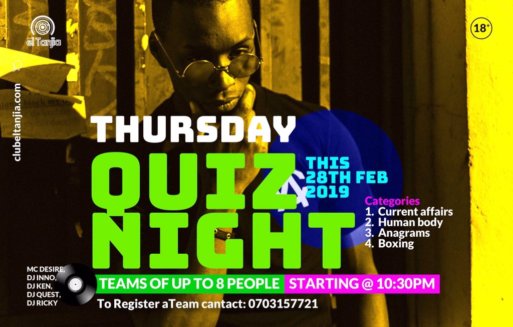 stumajef's tweet photo. Who else is getting #Quized Up tomorrow?
Well, all the topics are listed on the poster. Be sure to turn up &amp; have a good time with us! #NightLife #Mbale https://t.co/sxzcZuMfTx