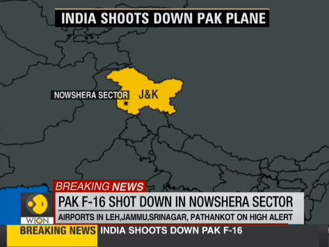 WIONews's tweet photo. #Breaking | 3 Pak jets entered Indian air space. Pak F-16 shot down in Nowshera sector. Condition of Pak pilot unknown. https://t.co/w4OSxrTxUj