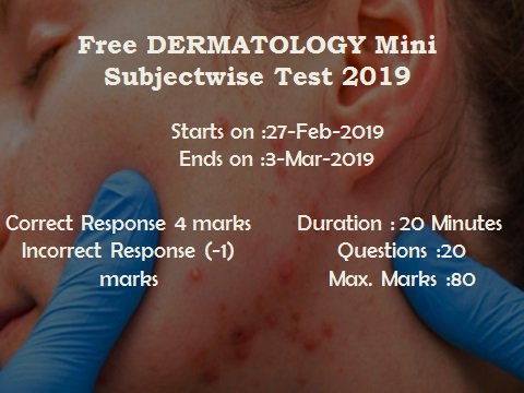 rankjunction's tweet photo. Free DERMATOLOGY Mini Subjectwise Test 2019 is Live Now
Take the test on web:https://t.co/NTdh1IRshy
Take the test on app:https://t.co/5z4RxIRIdB
#neetpg #aiimspg #dnb https://t.co/KhNHbrS86l