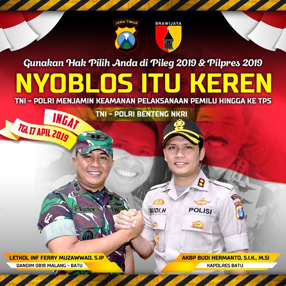 Jooelyaa's tweet photo. TNI POLRI BENTENG NKRI 

"NYOBLOS ITU KEREN"

TNI Polri menjamin keamanan pelaksanaan Pemilu hingga ke TPS

Gunakan hak pilih anda di Pileg dan Pilpres 2019, ingat tanggal 17 April 2019

Kapolres Batu Akbp Budi Hermanto, S.I.K., https://t.co/WpaXSKjHtW

Dandim 0818 Malang https://t.co/4YLuiDc1Jv