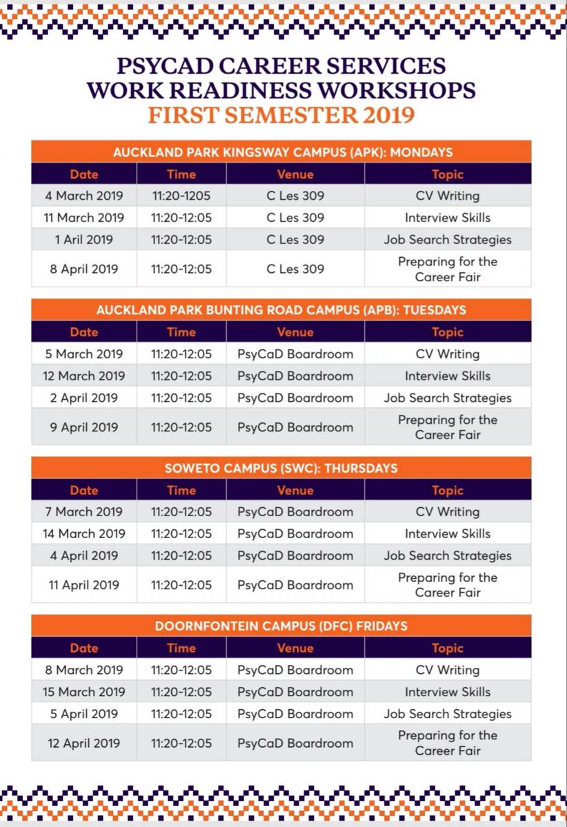 UJCareerService's tweet image. Hi UJ😊,

There are #5DaysToGo before our Work Readiness Programme begins.

#GetWorkReady
#BuildYourSkillSet
#BridgeTheAcademicAndExperienceGap 
#UJCareerServices