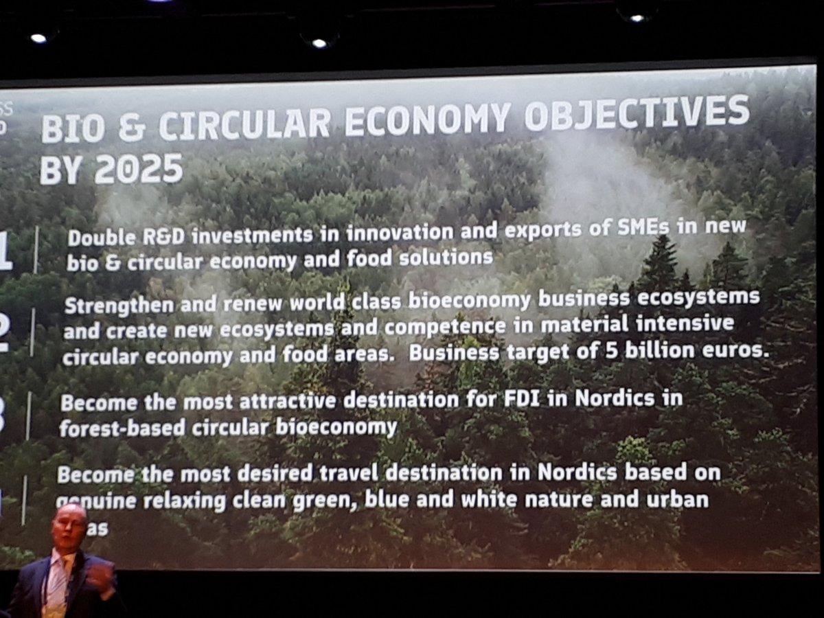 AlinaRuonala's tweet photo. Bio&amp;circular Finland objective by 2025: 
Strenghten and renew world class #bioeconomy business #ecosystems and create new ecosystems and competence in material intensive circular economy and food areas. Business target 5 billion euros. #CircularEconomy @BusinessFinland https://t.co/PyVuSaJ9AY