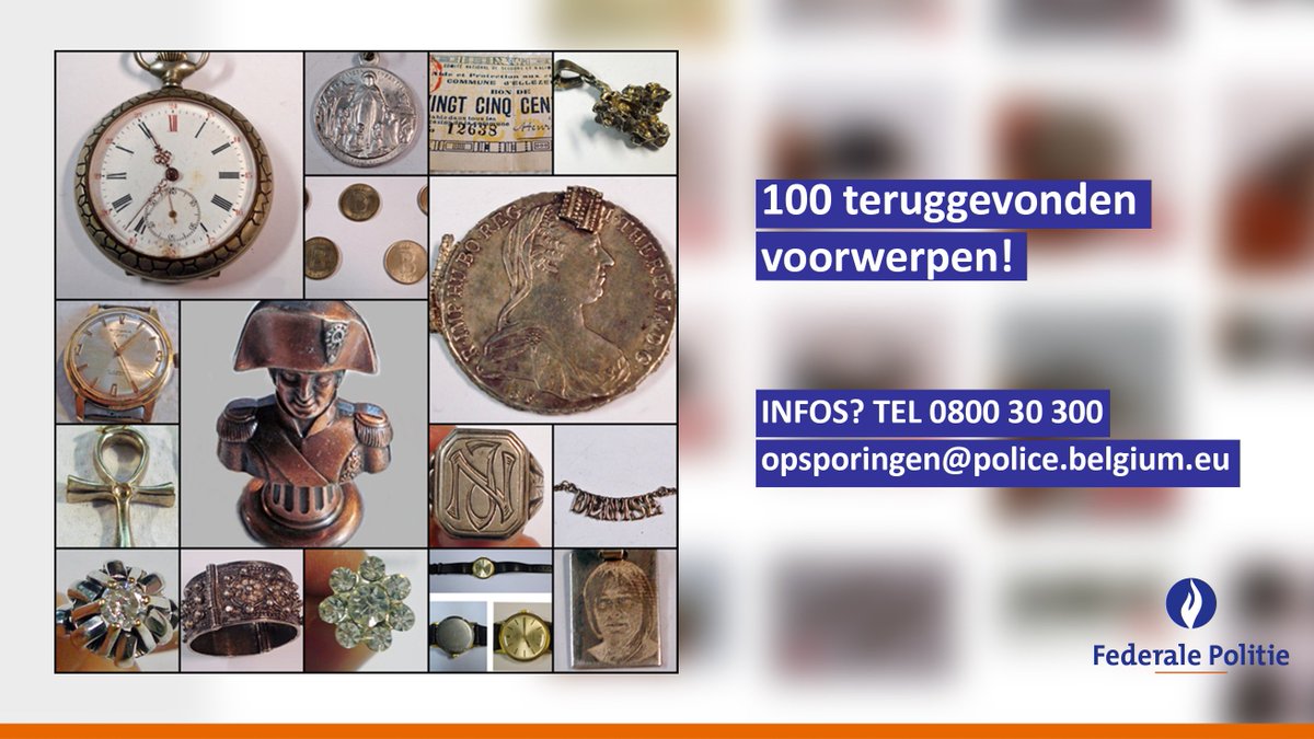 Ben je de eigenaar van één of meer van deze juwelen en voorwerpen die in Wallonië en Vlaams-Brabant zijn teruggevonden? Maak jezelf bekend via het formulier bit.ly/2H23Dm6