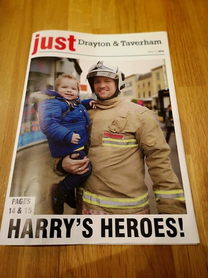 Just look at that lovely little face on the front cover of Just #Drayton &amp; #Taverham this week. And Harry looks pretty cute too 😁 Love this photo of #harrysheroes Ryon Martin <a href="/Norfolkfire/">Norfolk Fire and Rescue Service</a> <a href="/SKC_Europe/">@SKC_Europe</a> solvingkidscancer.org.uk/campaigns/harr…