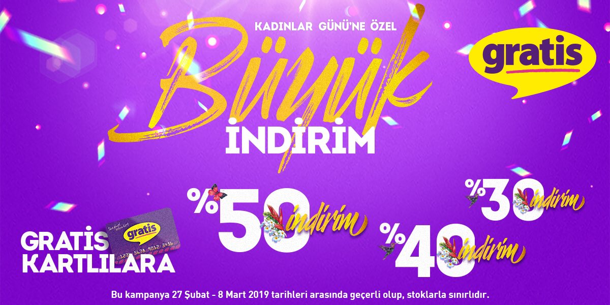 Hazır mısınız?🛍
<a href="/gratistr/">gratistr</a>’de 8 Mart Kadınlar Günü Kampanyası başladı! Gratis kartını al, müthiş indirim fırsatlarını yakala! 

#gratis #parfüm #kozmetik #makyaj #sağlık #kadın #kadınlargünü #8mart #indirim #kampanya #fırsat #avantaj #avm #outlet