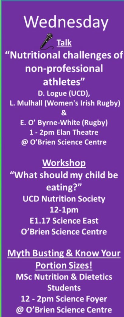 Another packed line up today!
🍎 Portion sizes and busting nutrition myths from 12-2pm Science Foyer
🍎What should my child be eating?12pm in E1.17
🍎 The nutrition of non-professional athletes 1pm, Elan theatre- goodie bags for the first 30 to show up!
ucd.ie/healthyucd/new…
RT