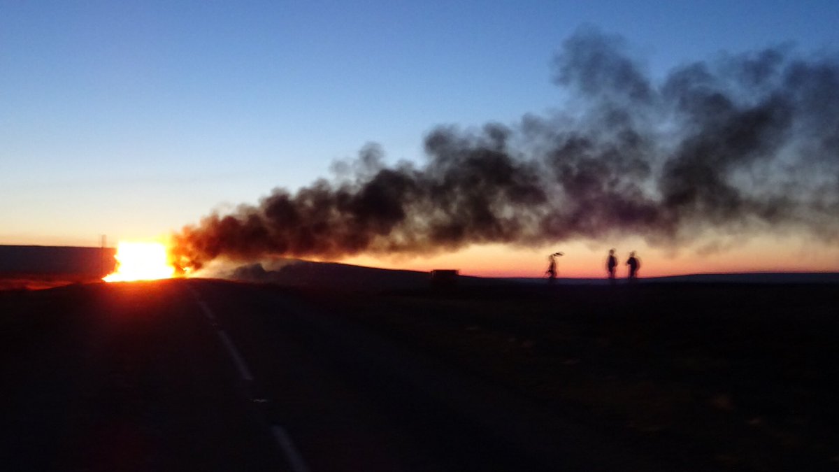 captpogwash's tweet photo. Vehicle fire on the Pennines near Consett yesterday at sunset, non-one hurt.  Teams arrived to ensure moor not set alight and firebrigade to deal with fire.. #fire #firebrigade #pennnines #moors #vehicle https://t.co/Nj0tsetYfi