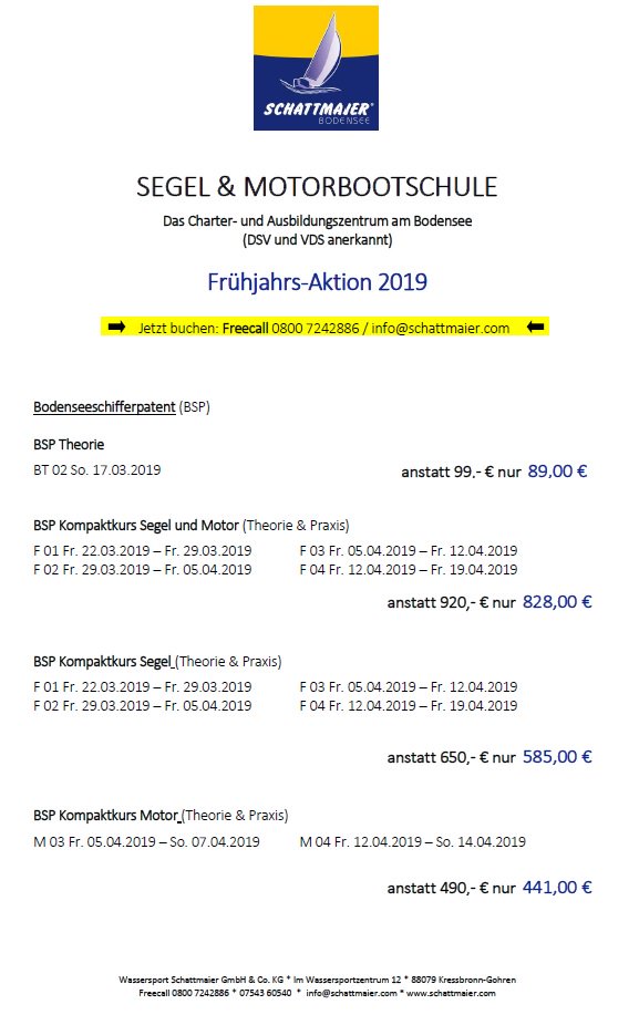 SchattmaierB's tweet photo. Hier sollte für jeden etwas dabei sein ⚓️Frühjahrsangebote bis April 2019. Grundkurs Segeln, Bodenseeschiffferpatent, Sportbootführerschein See, Segelschein Yacht (VDS), Sportküstenschifferschein, Sprechfunkzeugnis, Pinne und Rad, Skippertraining, Crewtraining #bodensee #sailing https://t.co/WMUoACxVzE